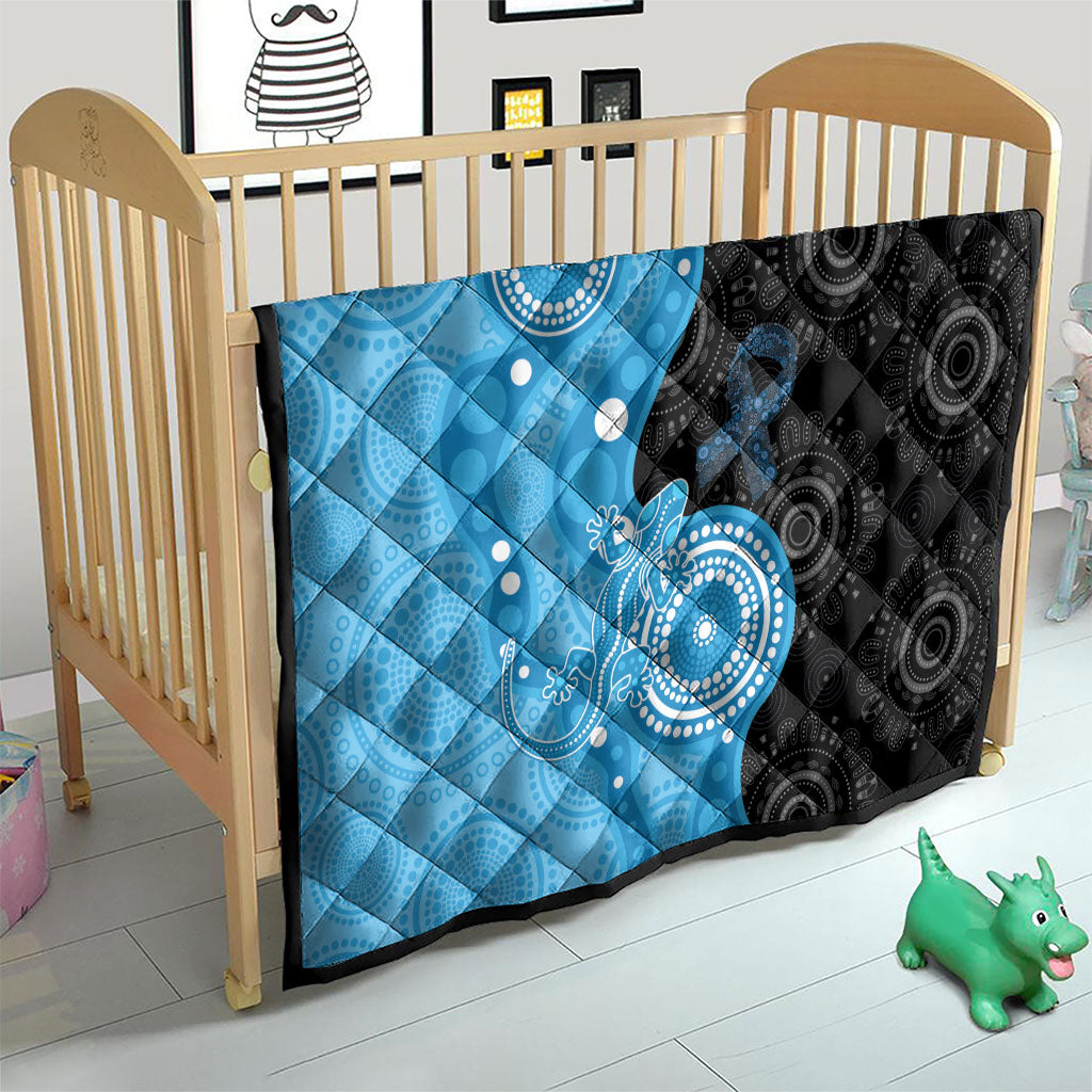Australia Autism Support Month Quilt Indigenous Lizard With Blue Ribbon