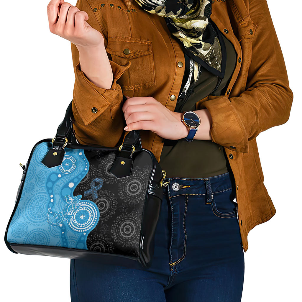 Australia Autism Support Month Shoulder Handbag Indigenous Lizard With Blue Ribbon