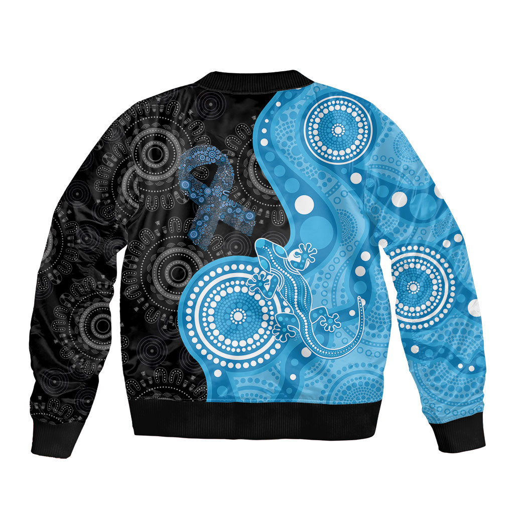 Australia Autism Support Month Sleeve Zip Bomber Jacket Indigenous Lizard With Blue Ribbon