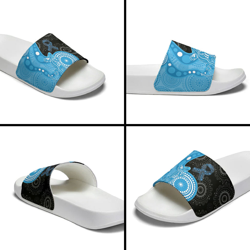 Australia Autism Support Month Slide Sandals Indigenous Lizard With Blue Ribbon