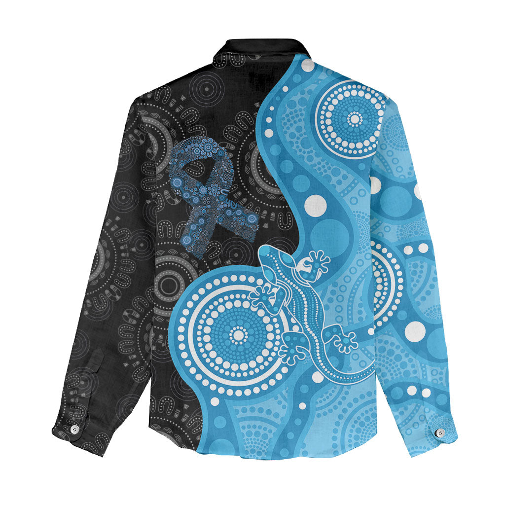 Australia Autism Support Month Women Casual Shirt Indigenous Lizard With Blue Ribbon
