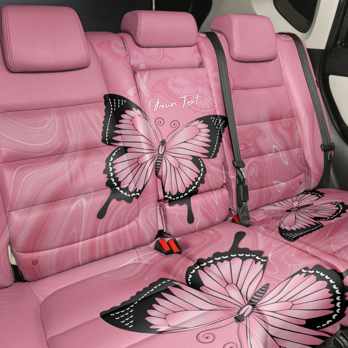 Personalised Australia Breast Cancer Support Back Car Seat Cover Pink Ribbon Butterfly Opal Pattern