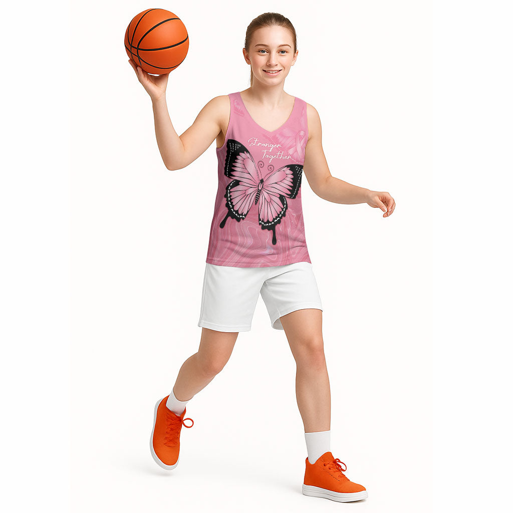 Personalised Australia Breast Cancer Support Basketball Jersey Pink Ribbon Butterfly Opal Pattern