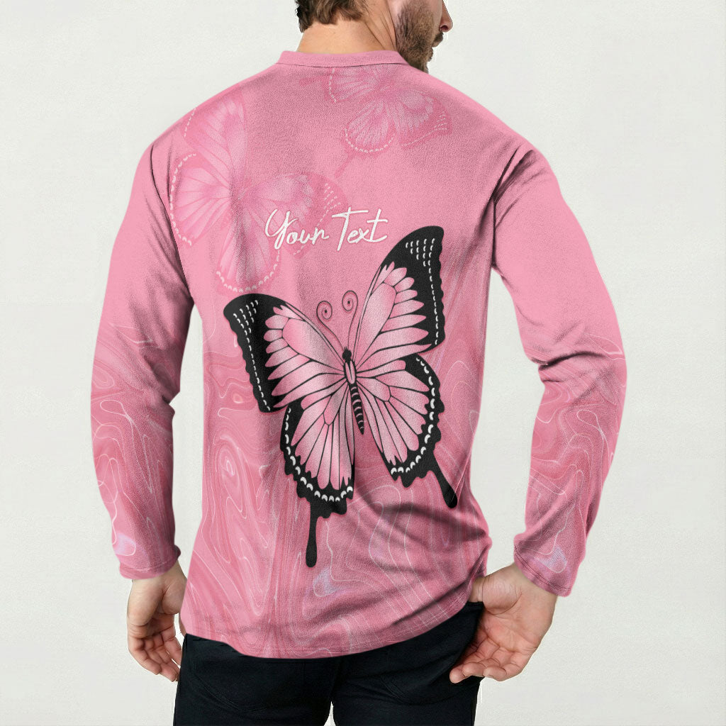 Personalised Australia Breast Cancer Support Button Sweatshirt Pink Ribbon Butterfly Opal Pattern