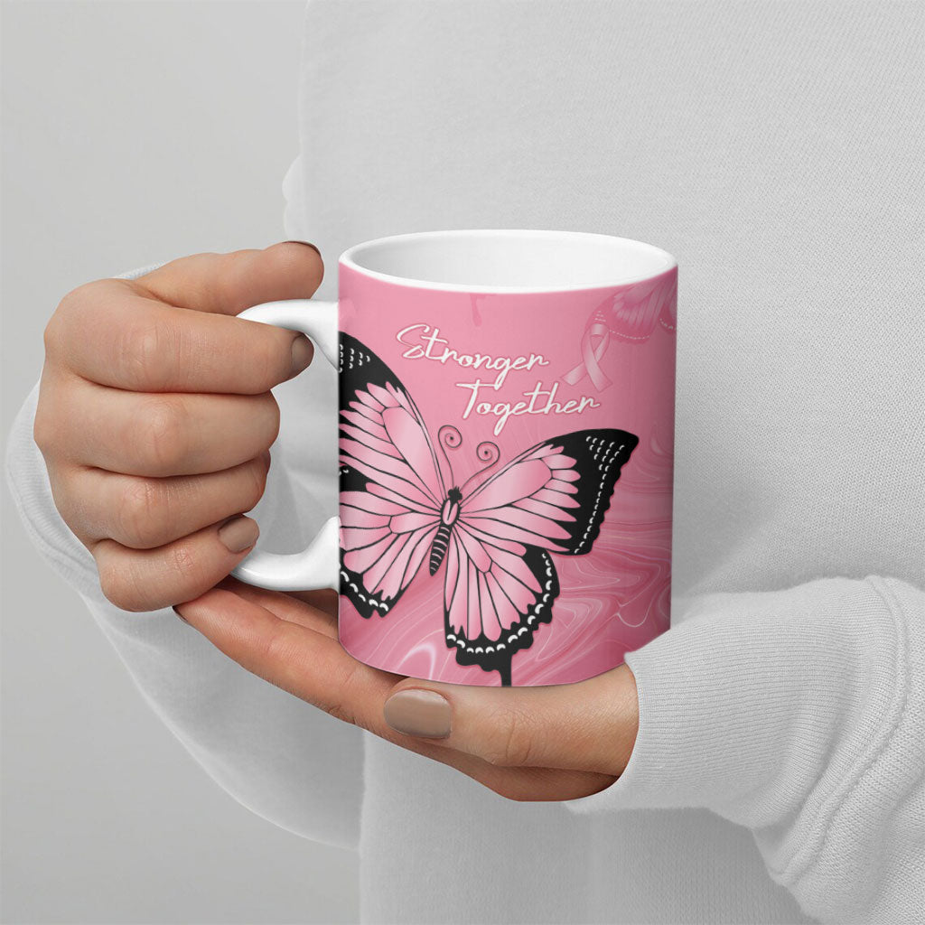 Personalised Australia Breast Cancer Support Ceramic Mug Pink Ribbon Butterfly Opal Pattern