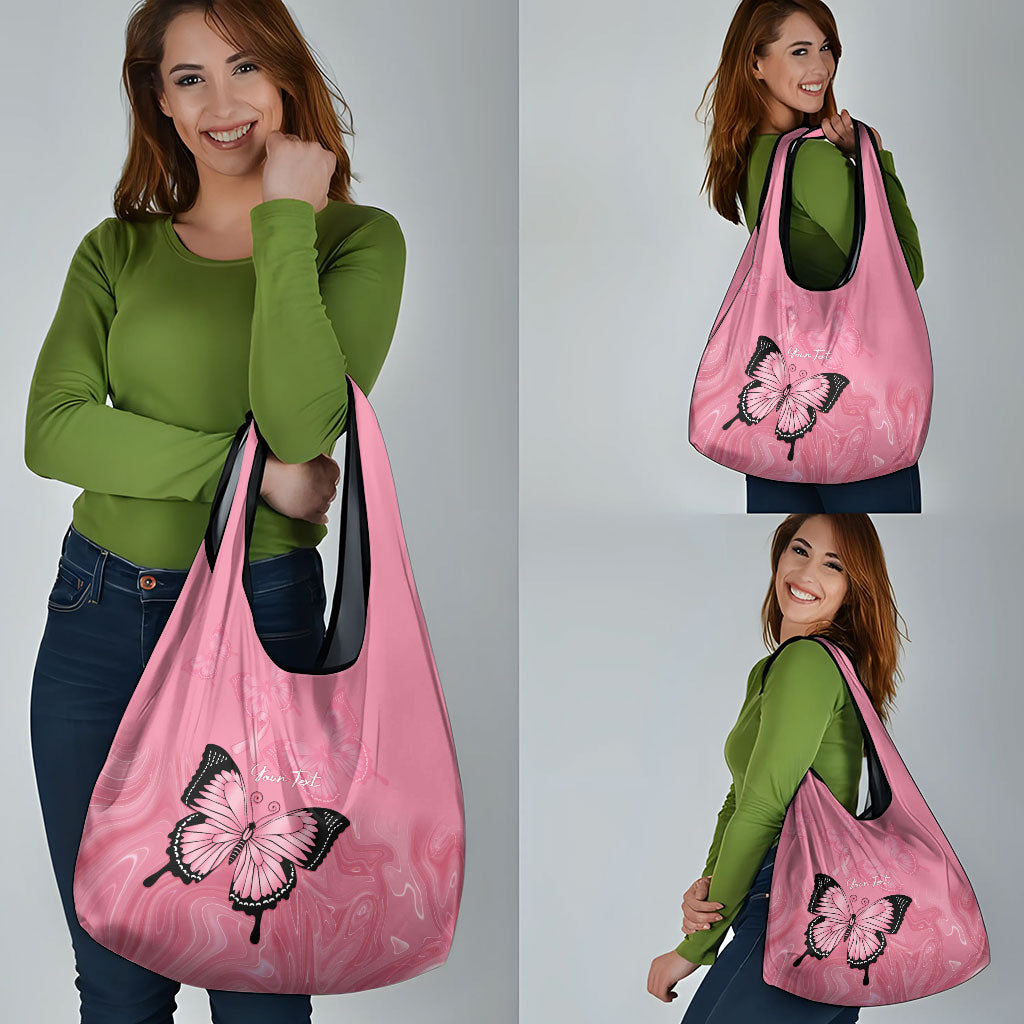 Personalised Australia Breast Cancer Support Grocery Bag Pink Ribbon Butterfly Opal Pattern