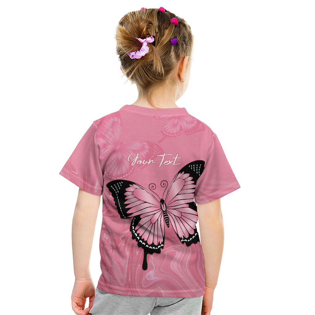 Personalised Australia Breast Cancer Support Kid T Shirt Pink Ribbon Butterfly Opal Pattern