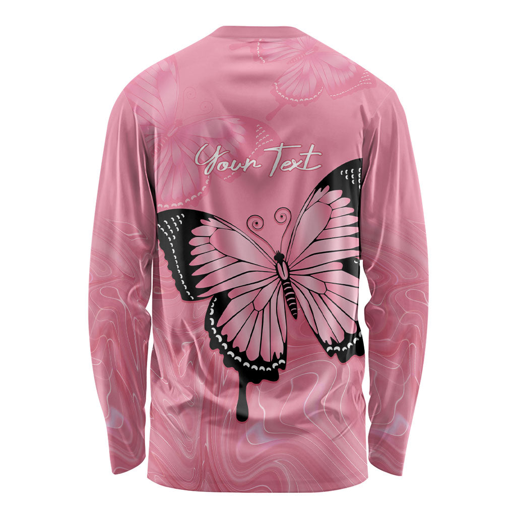Personalised Australia Breast Cancer Support Long Sleeve Shirt Pink Ribbon Butterfly Opal Pattern
