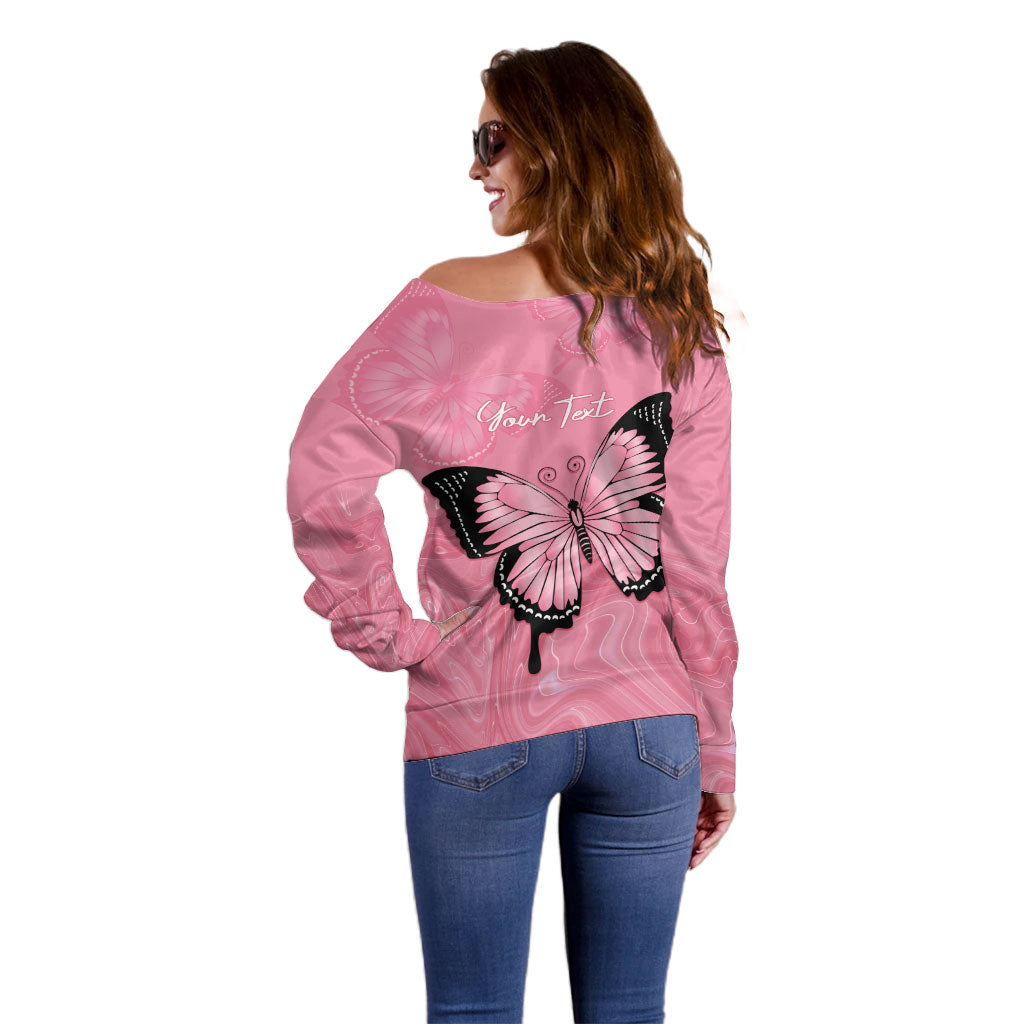 Personalised Australia Breast Cancer Support Off Shoulder Sweater Pink Ribbon Butterfly Opal Pattern