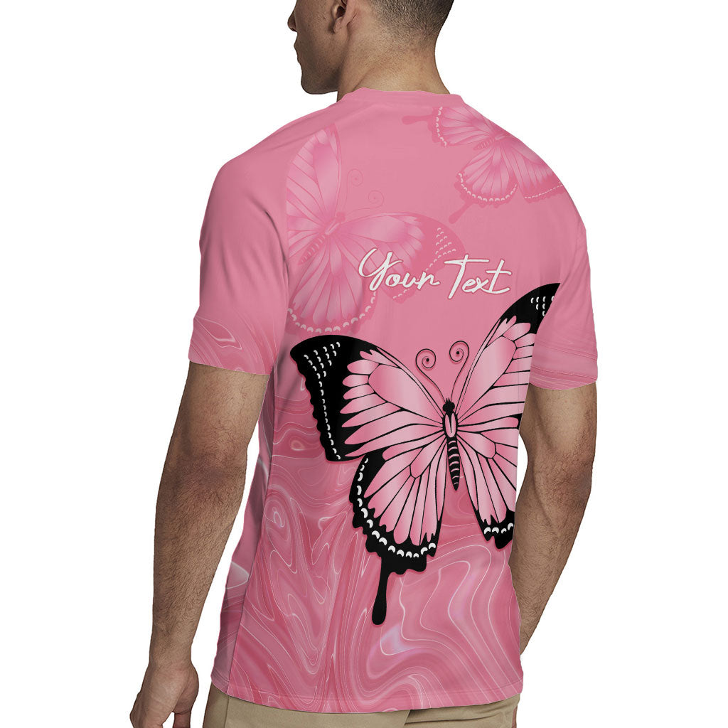 Personalised Australia Breast Cancer Support Rugby Jersey Pink Ribbon Butterfly Opal Pattern