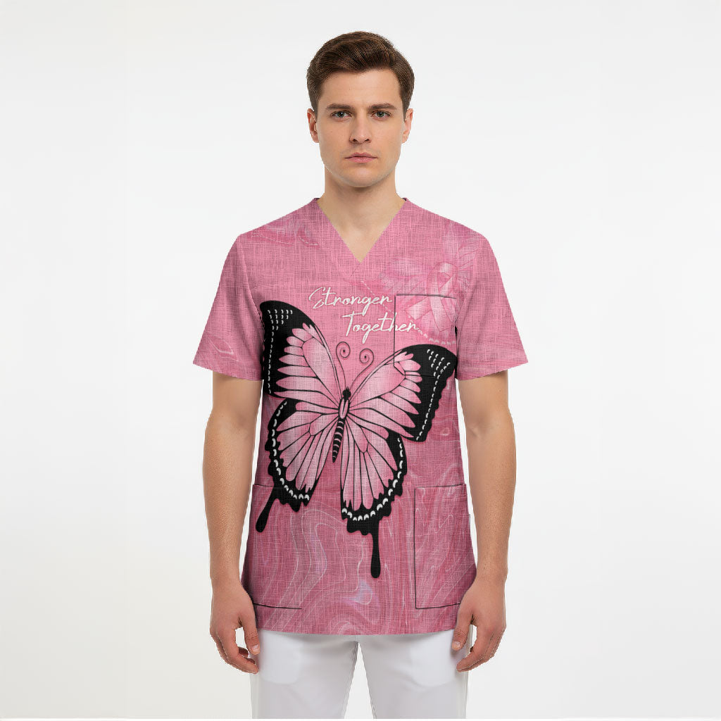 Personalised Australia Breast Cancer Support Scrub Top Pink Ribbon Butterfly Opal Pattern