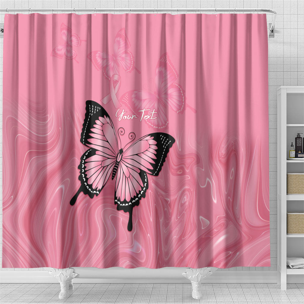 Personalised Australia Breast Cancer Support Shower Curtain Pink Ribbon Butterfly Opal Pattern