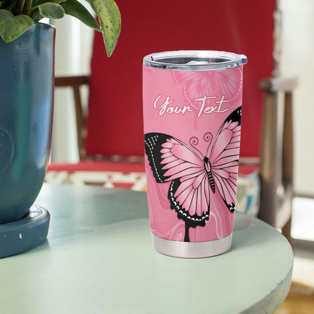 Personalised Australia Breast Cancer Support Tumbler Cup Pink Ribbon Butterfly Opal Pattern