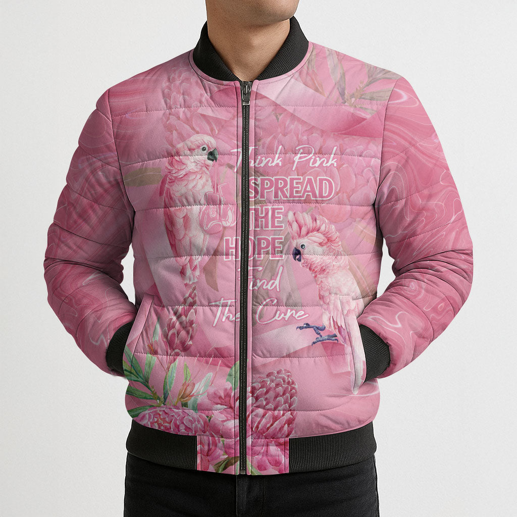 Australia Breast Cancer Support Bomber Puffer Jacket Think Pink Cockatoos Ribbon