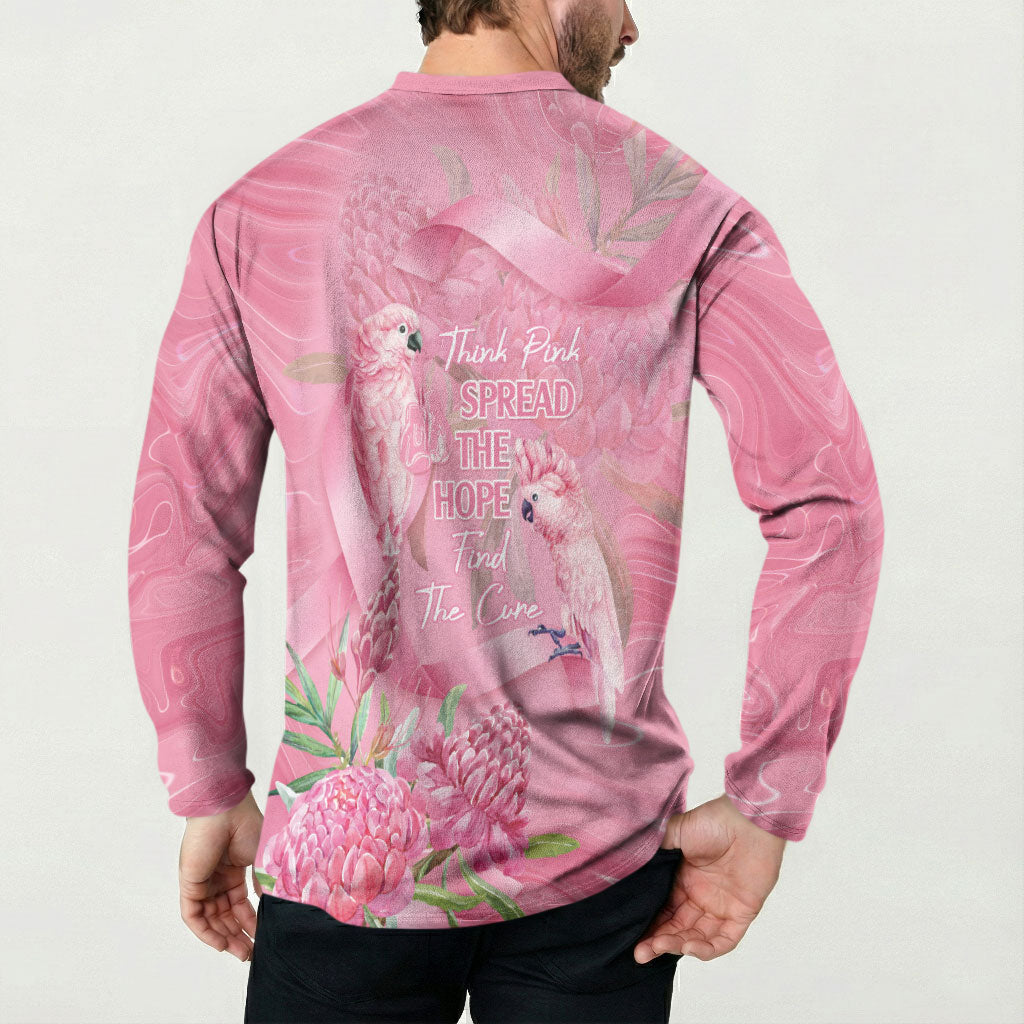 Australia Breast Cancer Support Button Sweatshirt Think Pink Cockatoos Ribbon
