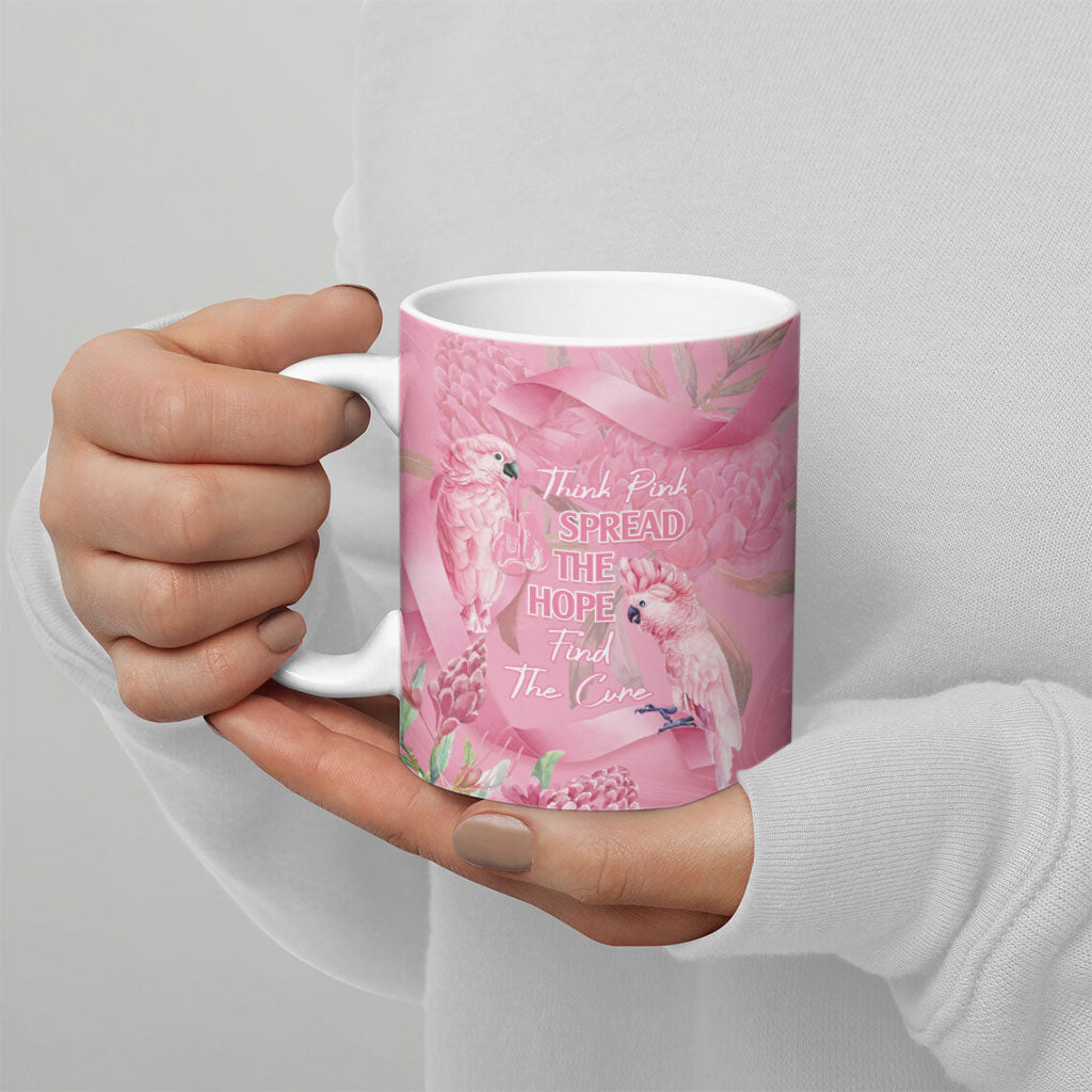 Australia Breast Cancer Support Ceramic Mug Think Pink Cockatoos Ribbon