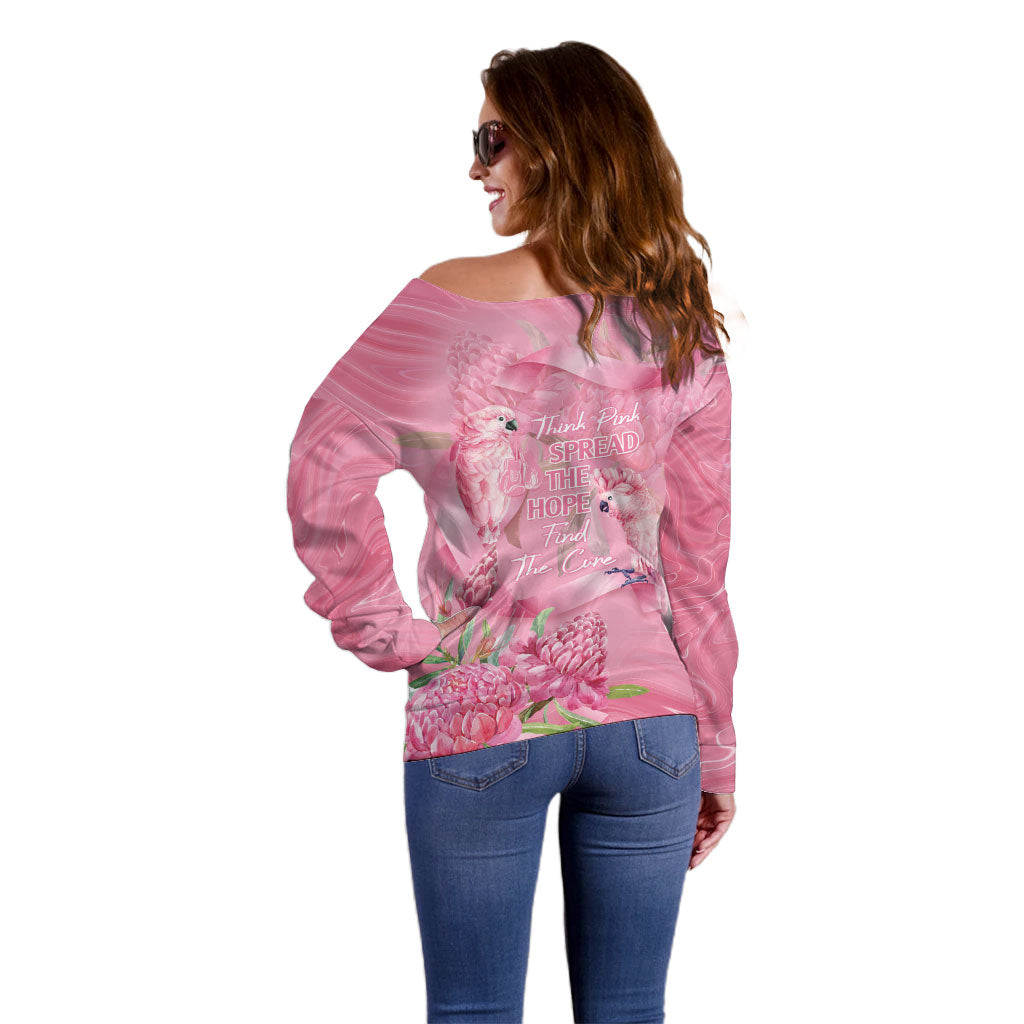 Australia Breast Cancer Support Off Shoulder Sweater Think Pink Cockatoos Ribbon