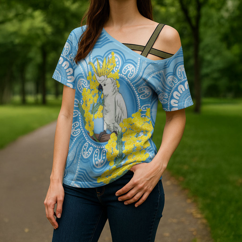 World Diabetes Day Australia Cross Shoulder Shirt Yellow-crested Cockatoo Golden Wattle Aboriginal