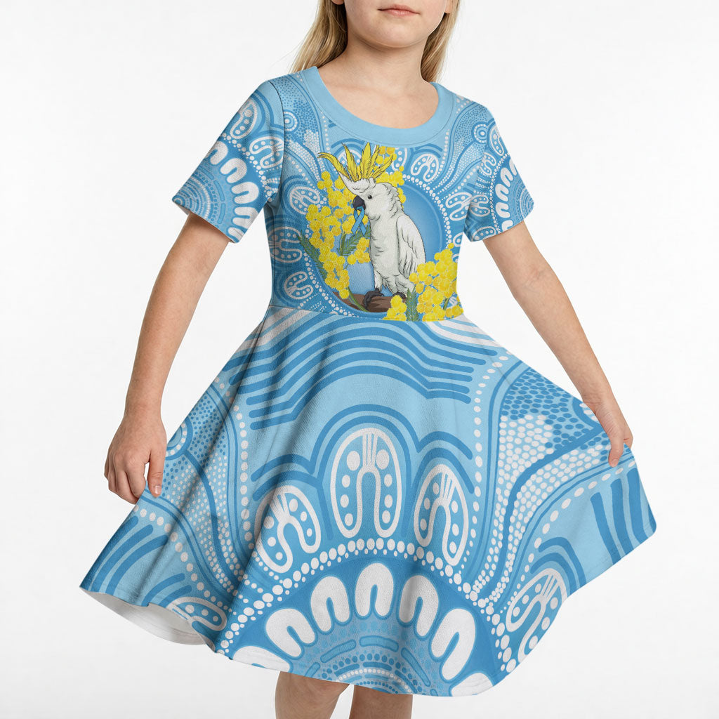 World Diabetes Day Australia Kid Short Sleeve Dress Yellow-crested Cockatoo Golden Wattle Aboriginal