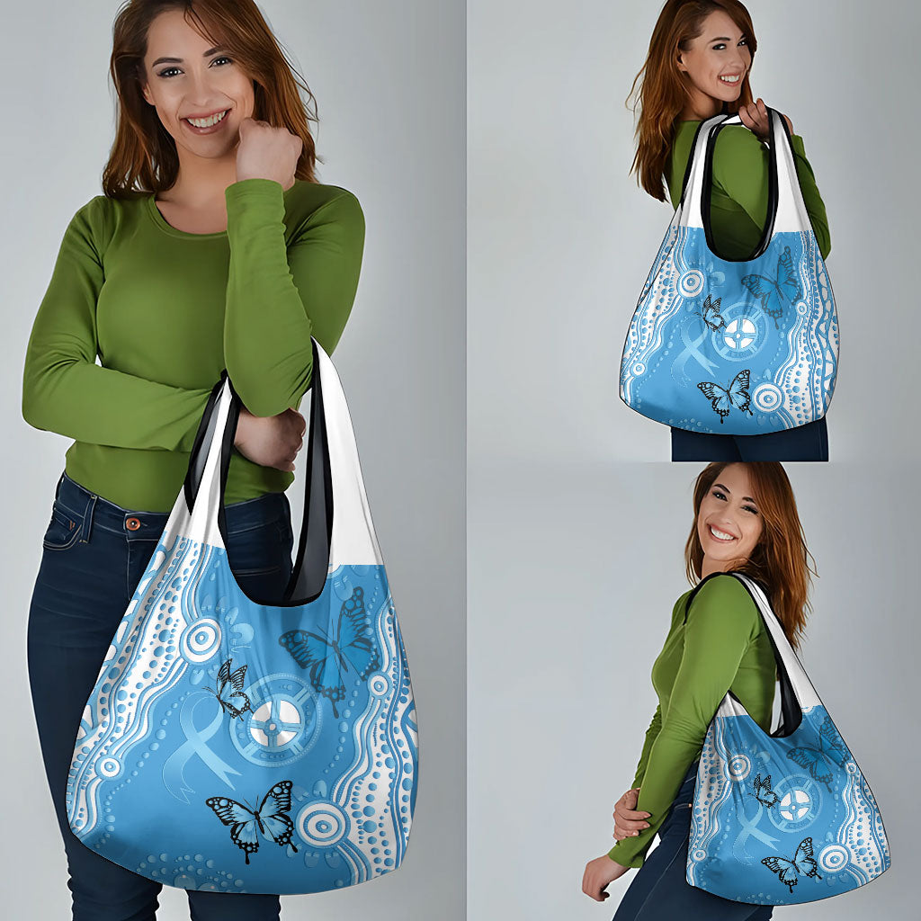 World Diabetes Day Australia Grocery Bag Blue Ribbon Butterfly Aboriginal Art