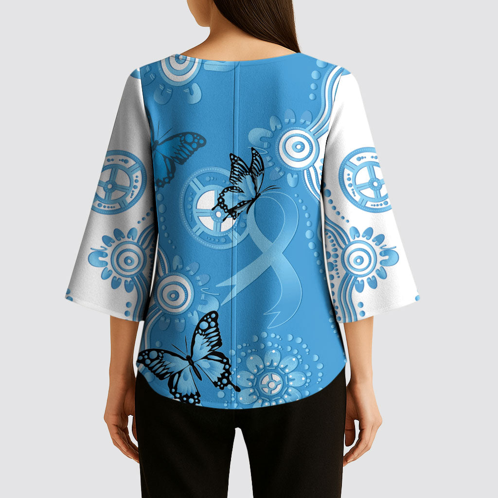 World Diabetes Day Australia Kimono Sleeve Blouse Blue Ribbon Butterfly Aboriginal Art