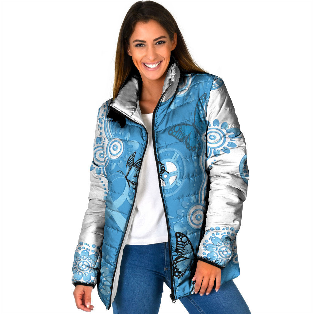 World Diabetes Day Australia Padded Jacket Blue Ribbon Butterfly Aboriginal Art