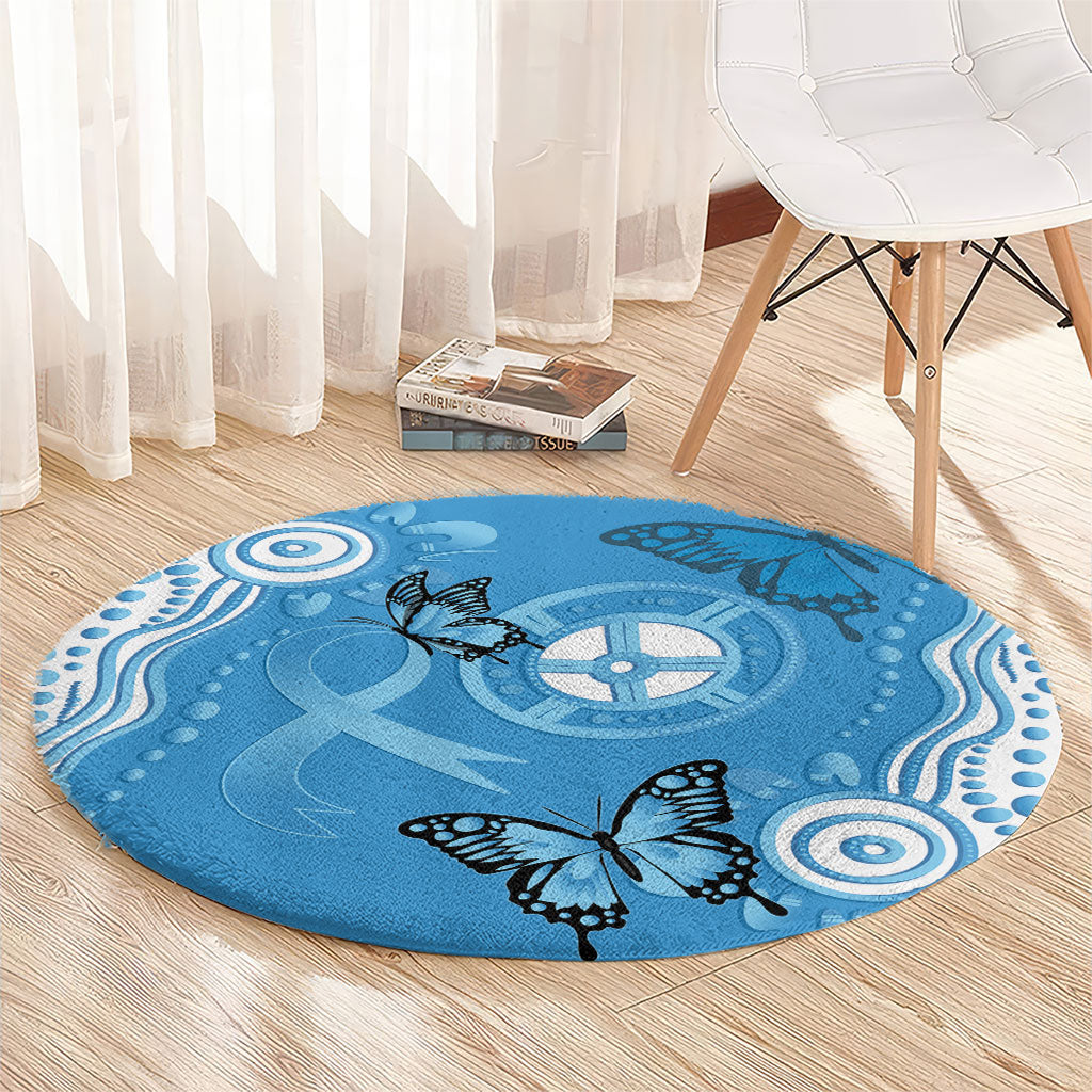 World Diabetes Day Australia Round Carpet Blue Ribbon Butterfly Aboriginal Art