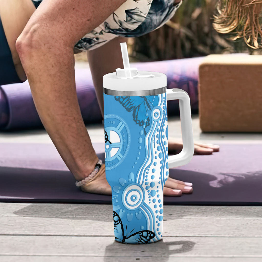 World Diabetes Day Australia Tumbler With Handle Blue Ribbon Butterfly Aboriginal Art
