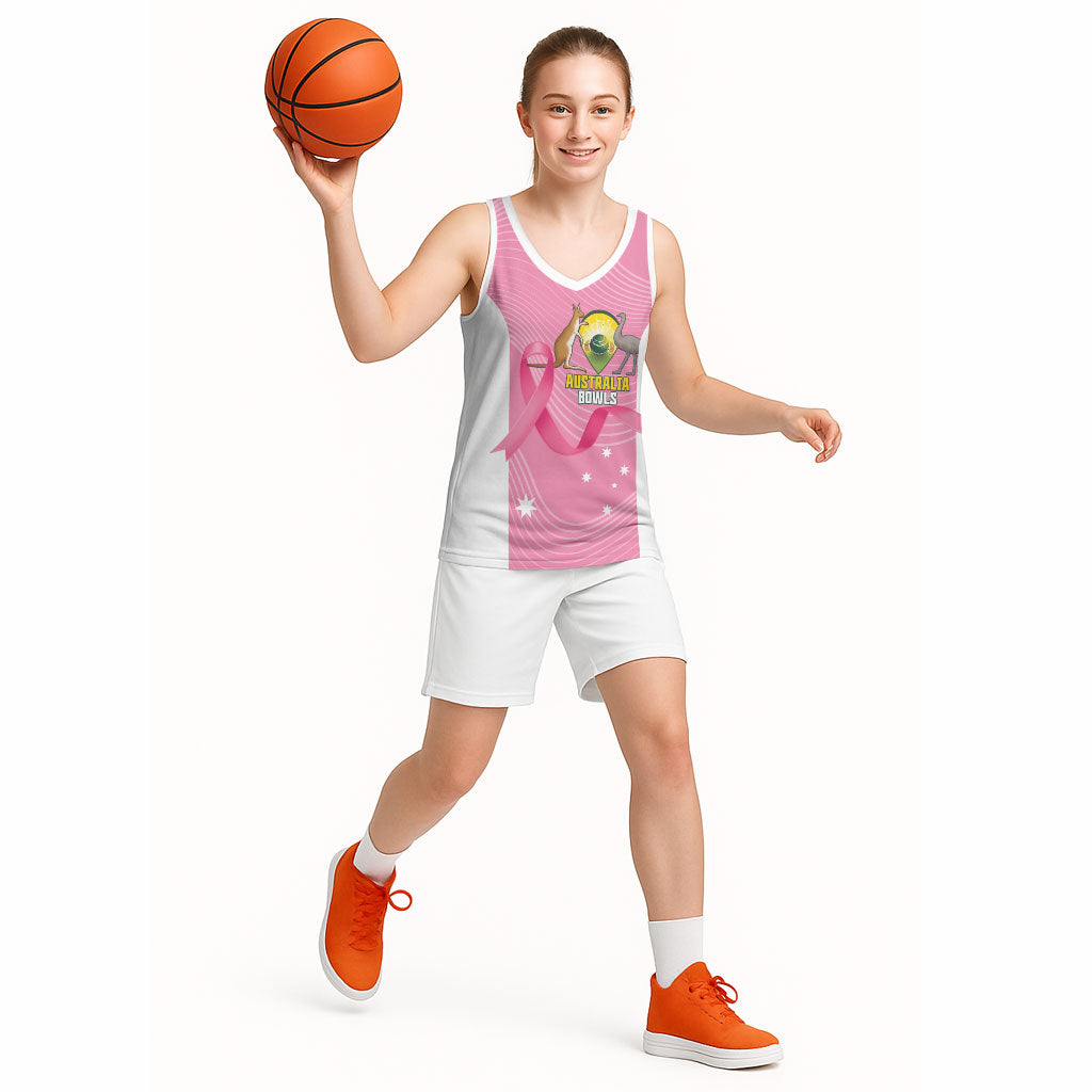 Custom Bowls Australia Breast Cancer Basketball Jersey Pink Ribbon Aussie Map With Kangaroo Emu