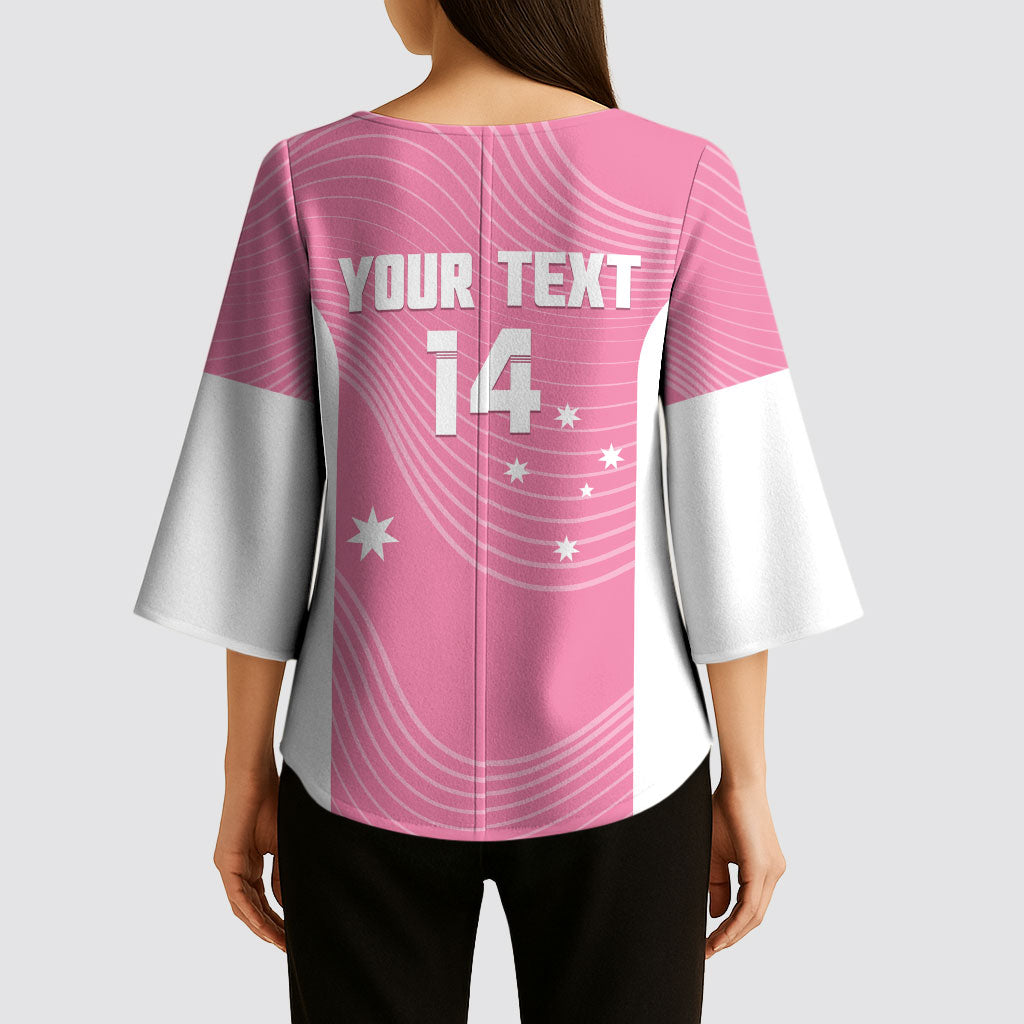 Custom Bowls Australia Breast Cancer Kimono Sleeve Blouse Pink Ribbon Aussie Map With Kangaroo Emu
