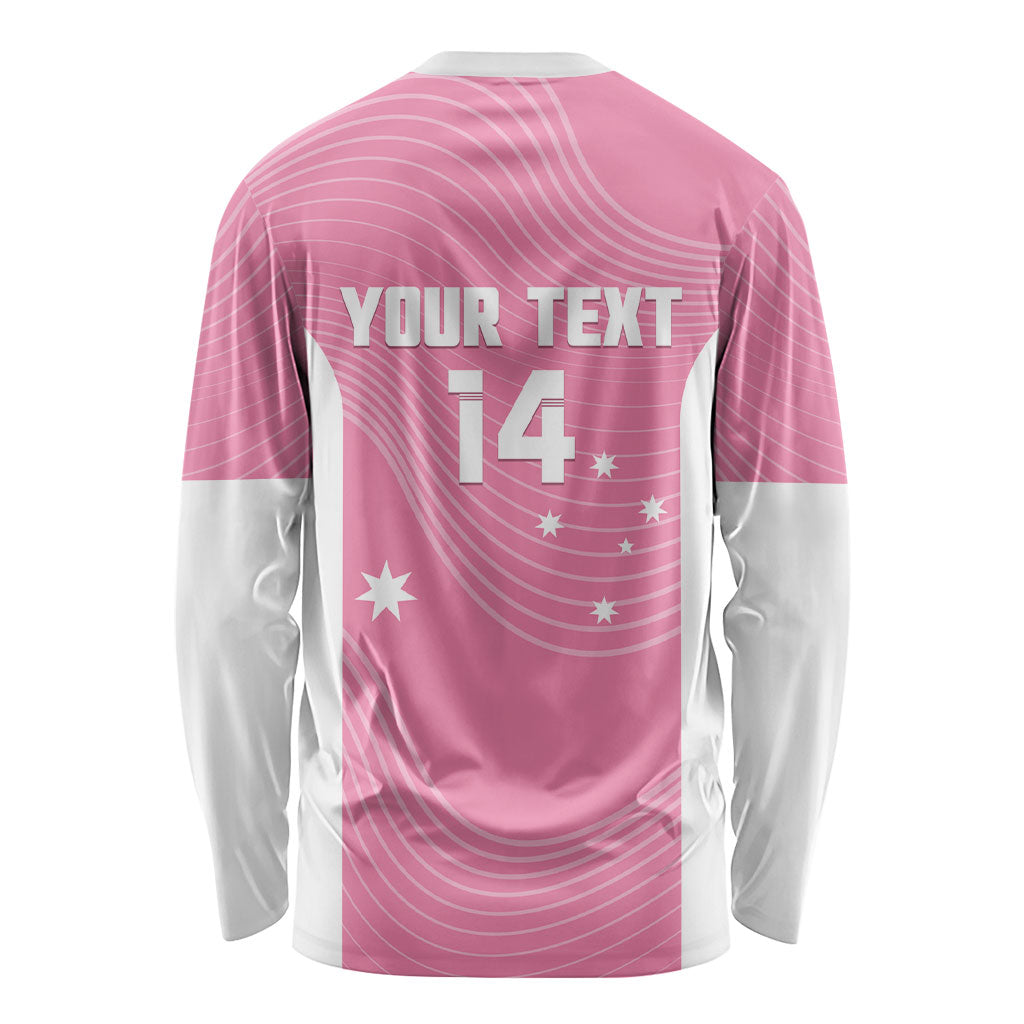 Custom Bowls Australia Breast Cancer Long Sleeve Shirt Pink Ribbon Aussie Map With Kangaroo Emu