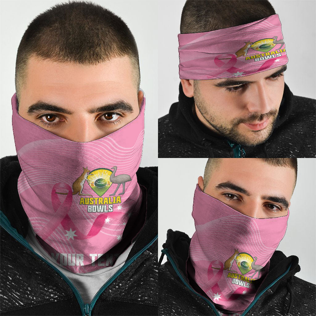 Custom Bowls Australia Breast Cancer Neck Gaiter Pink Ribbon Aussie Map With Kangaroo Emu