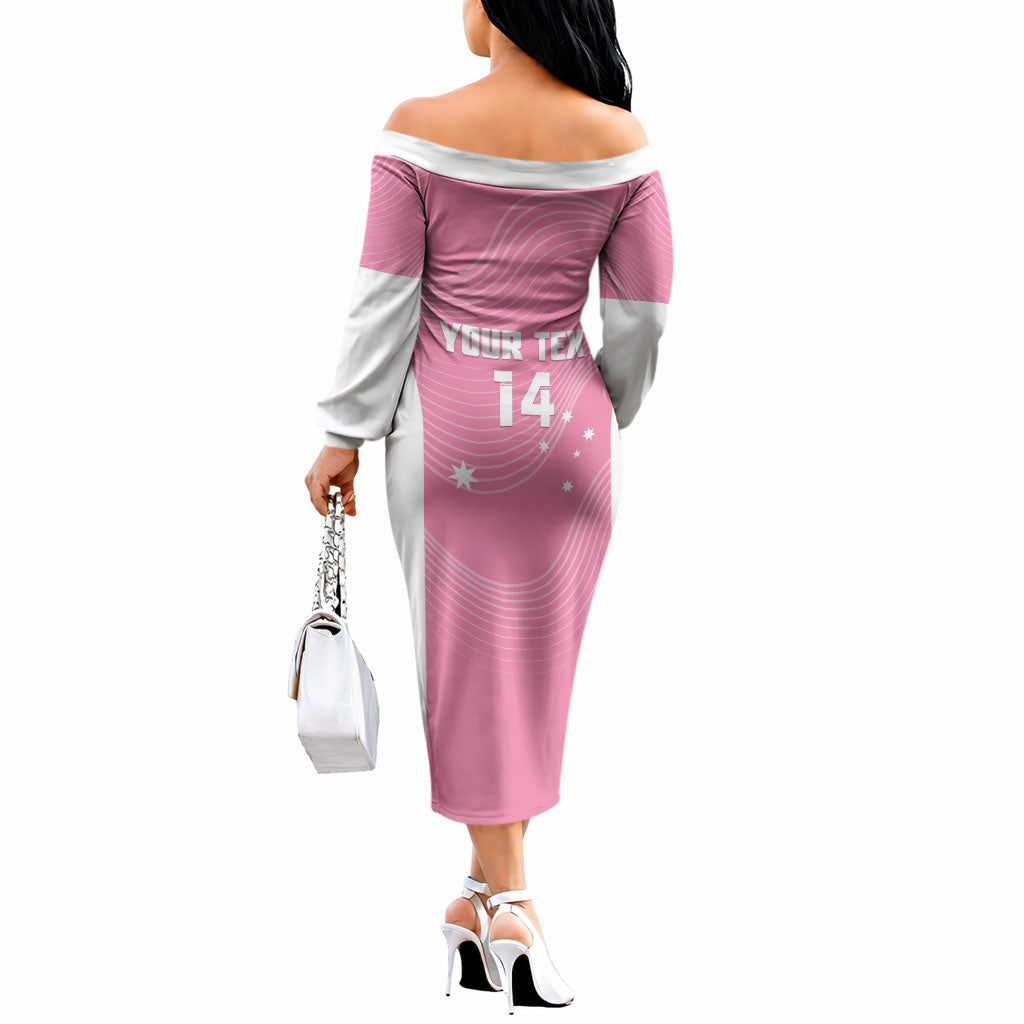 Custom Bowls Australia Breast Cancer Off The Shoulder Long Sleeve Dress Pink Ribbon Aussie Map With Kangaroo Emu