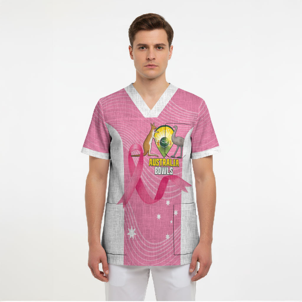 Custom Bowls Australia Breast Cancer Scrub Top Pink Ribbon Aussie Map With Kangaroo Emu