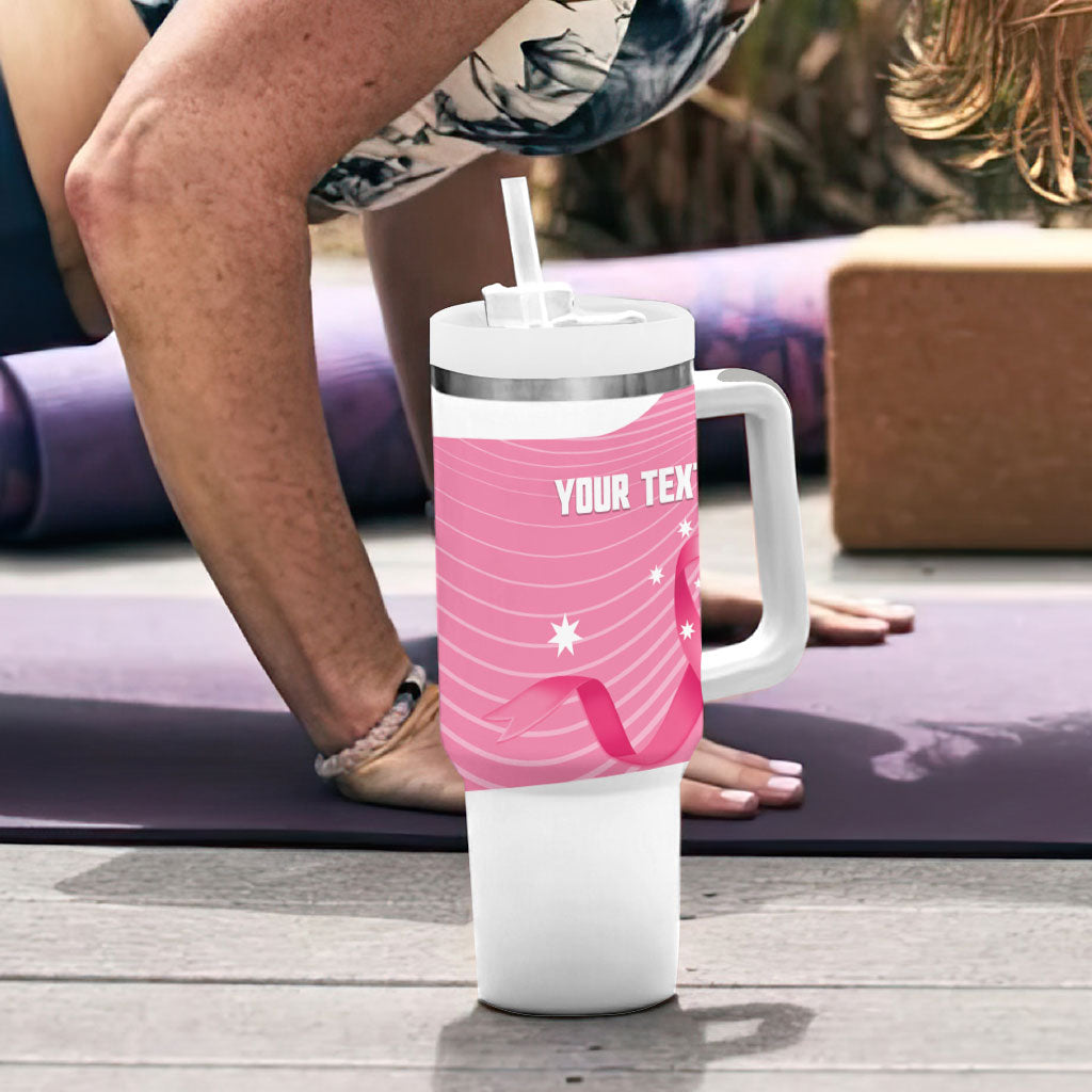 Custom Bowls Australia Breast Cancer Tumbler With Handle Pink Ribbon Aussie Map With Kangaroo Emu