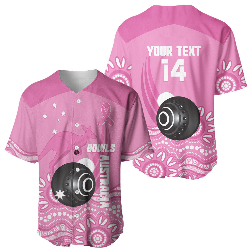 Custom Bowls Australia Breast Cancer Baseball Jersey Pink Ribbon Kangaroo Aboriginal Art