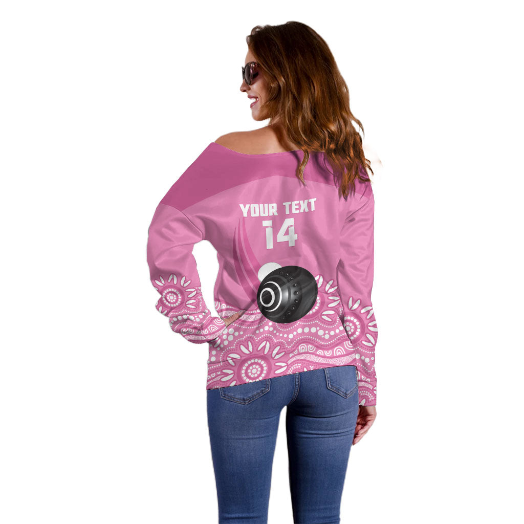 Custom Bowls Australia Breast Cancer Off Shoulder Sweater Pink Ribbon Kangaroo Aboriginal Art