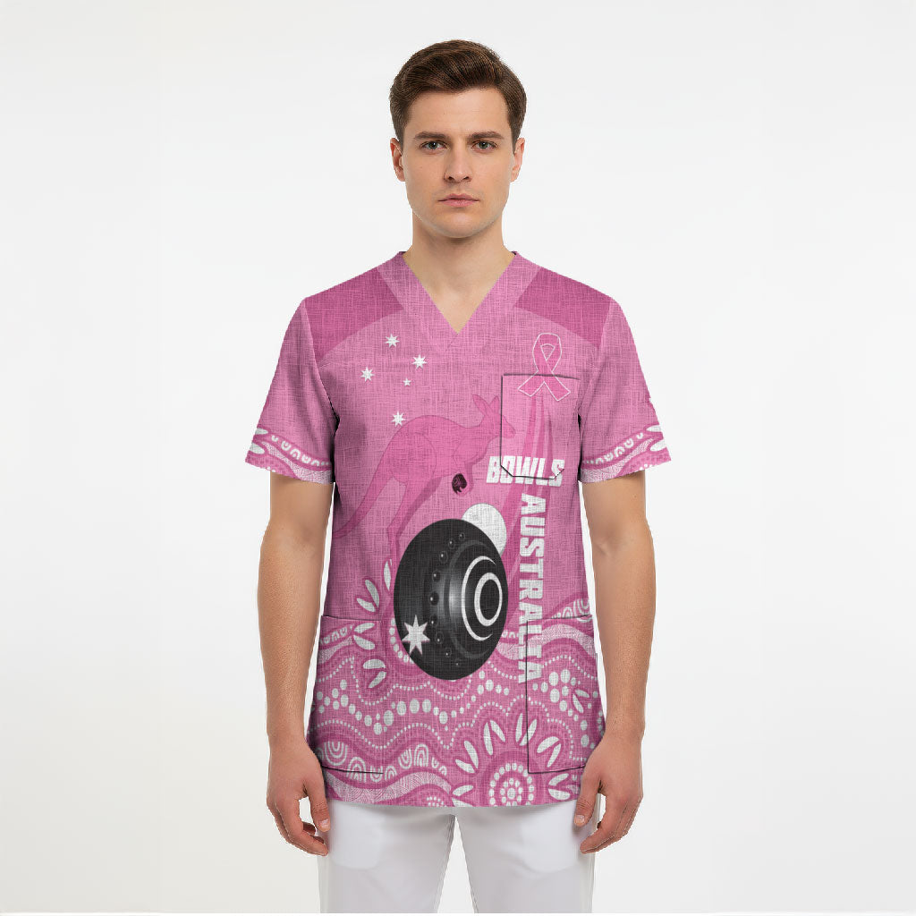 Custom Bowls Australia Breast Cancer Scrub Top Pink Ribbon Kangaroo Aboriginal Art