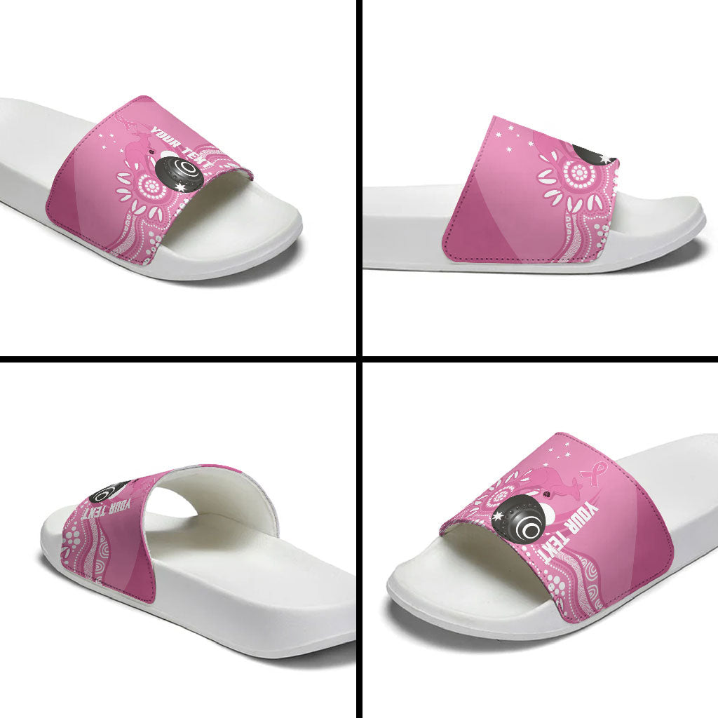 Custom Bowls Australia Breast Cancer Slide Sandals Pink Ribbon Kangaroo Aboriginal Art