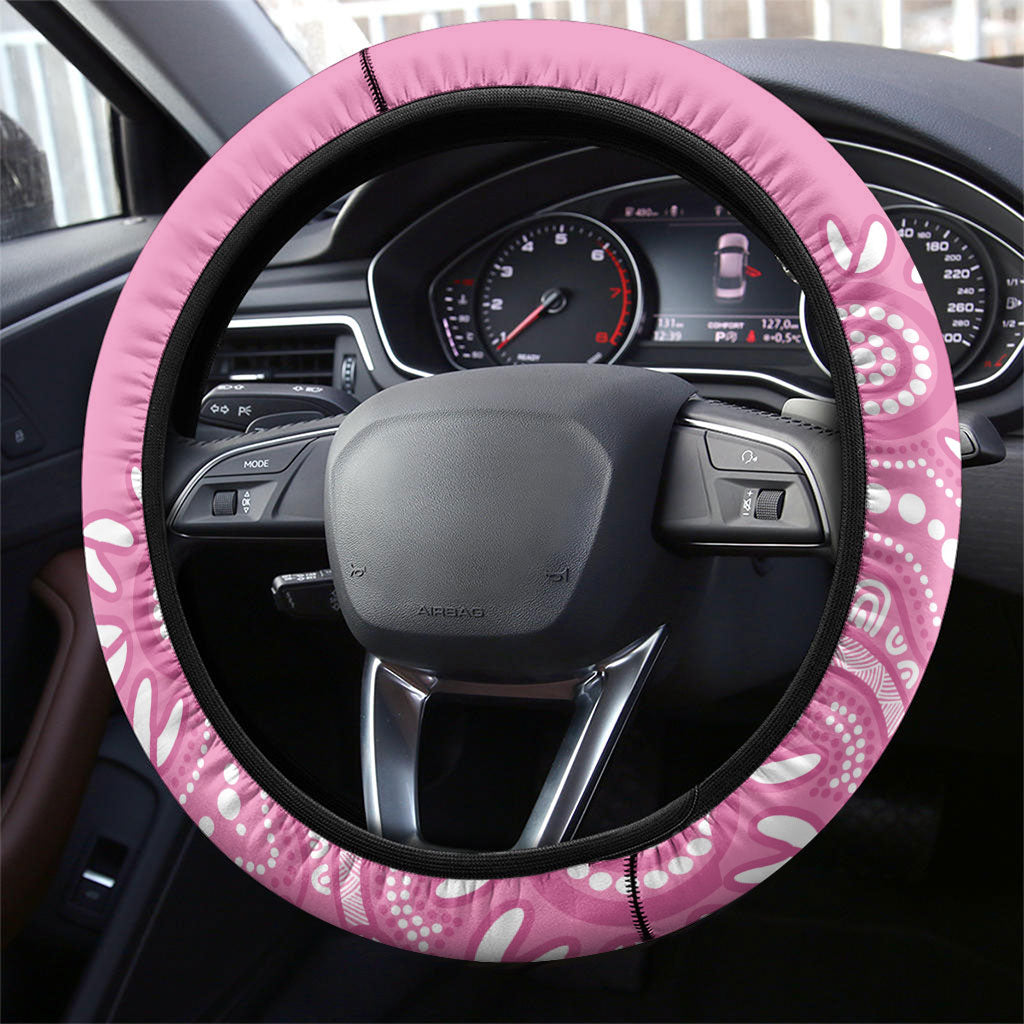Bowls Australia Breast Cancer Steering Wheel Cover Pink Ribbon Kangaroo Aboriginal Art