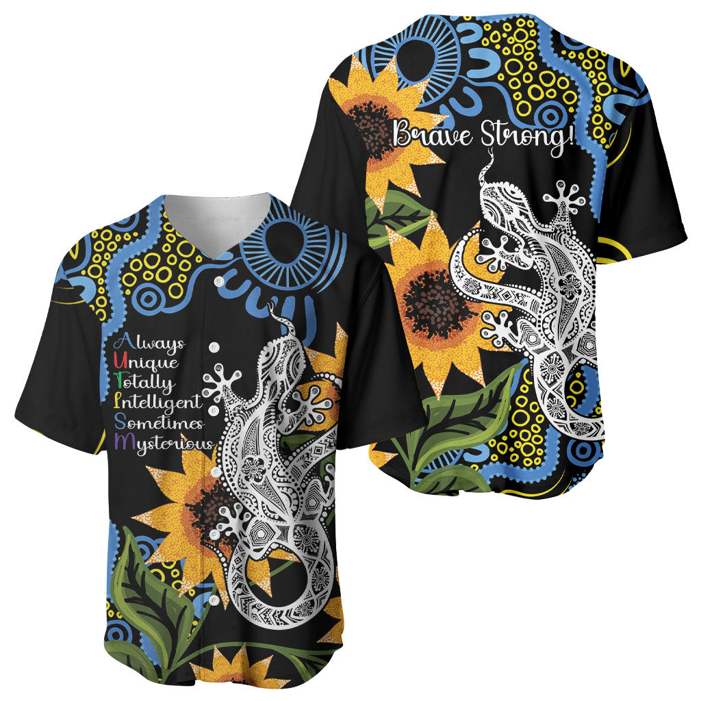 Australia Autism Support Baseball Jersey Brave Strong Aussie Lizard Aboriginal Art