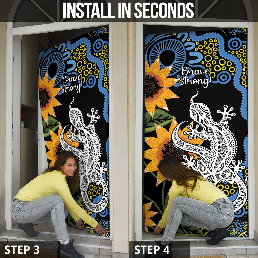 Australia Autism Support Door Cover Brave Strong Aussie Lizard Aboriginal Art
