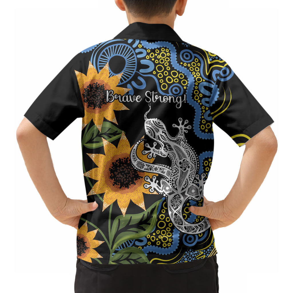 Australia Autism Support Hawaiian Shirt Brave Strong Aussie Lizard Aboriginal Art