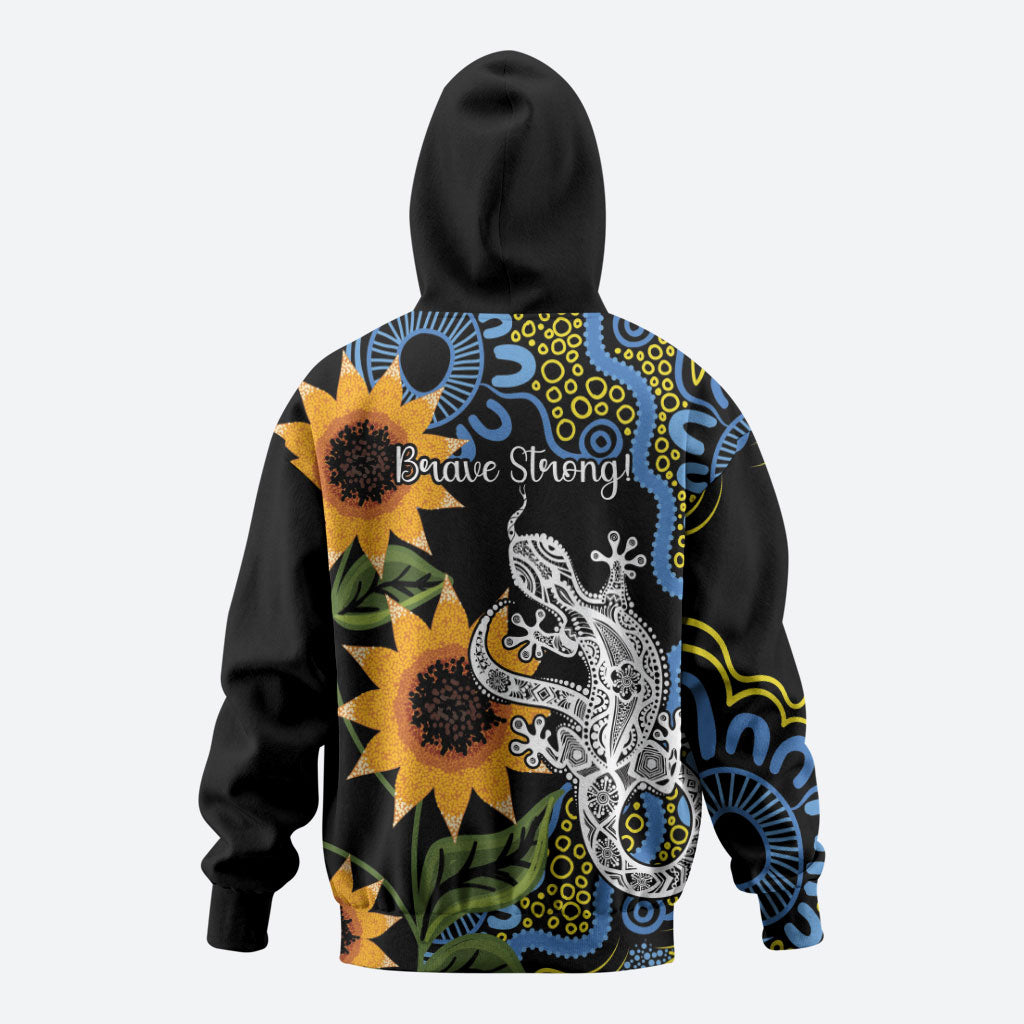 Australia Autism Support Hoodie Brave Strong Aussie Lizard Aboriginal Art
