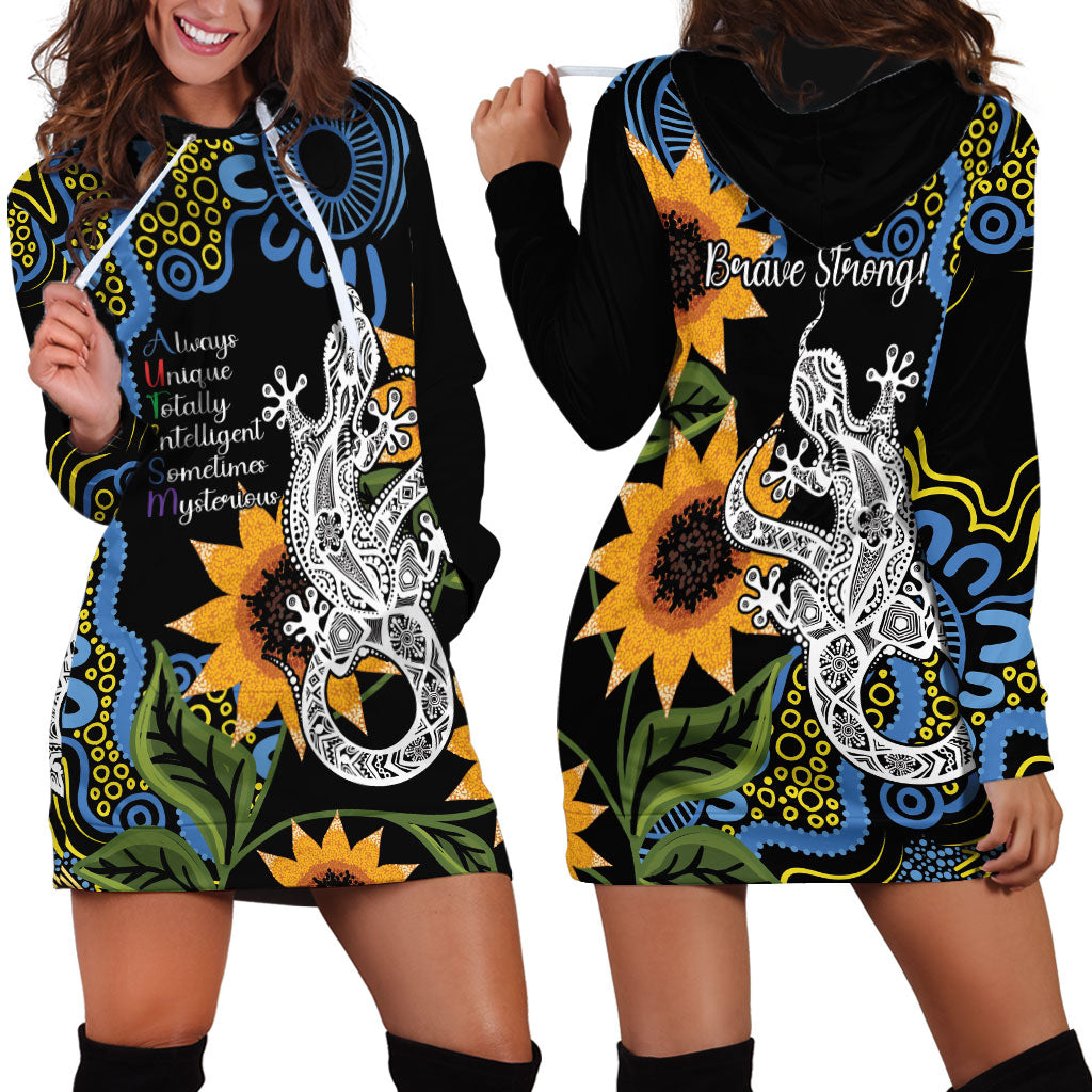 Australia Autism Support Hoodie Dress Brave Strong Aussie Lizard Aboriginal Art