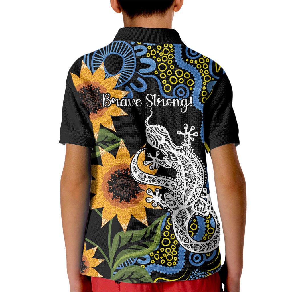 Australia Autism Support Kid Polo Shirt Brave Strong Aussie Lizard Aboriginal Art