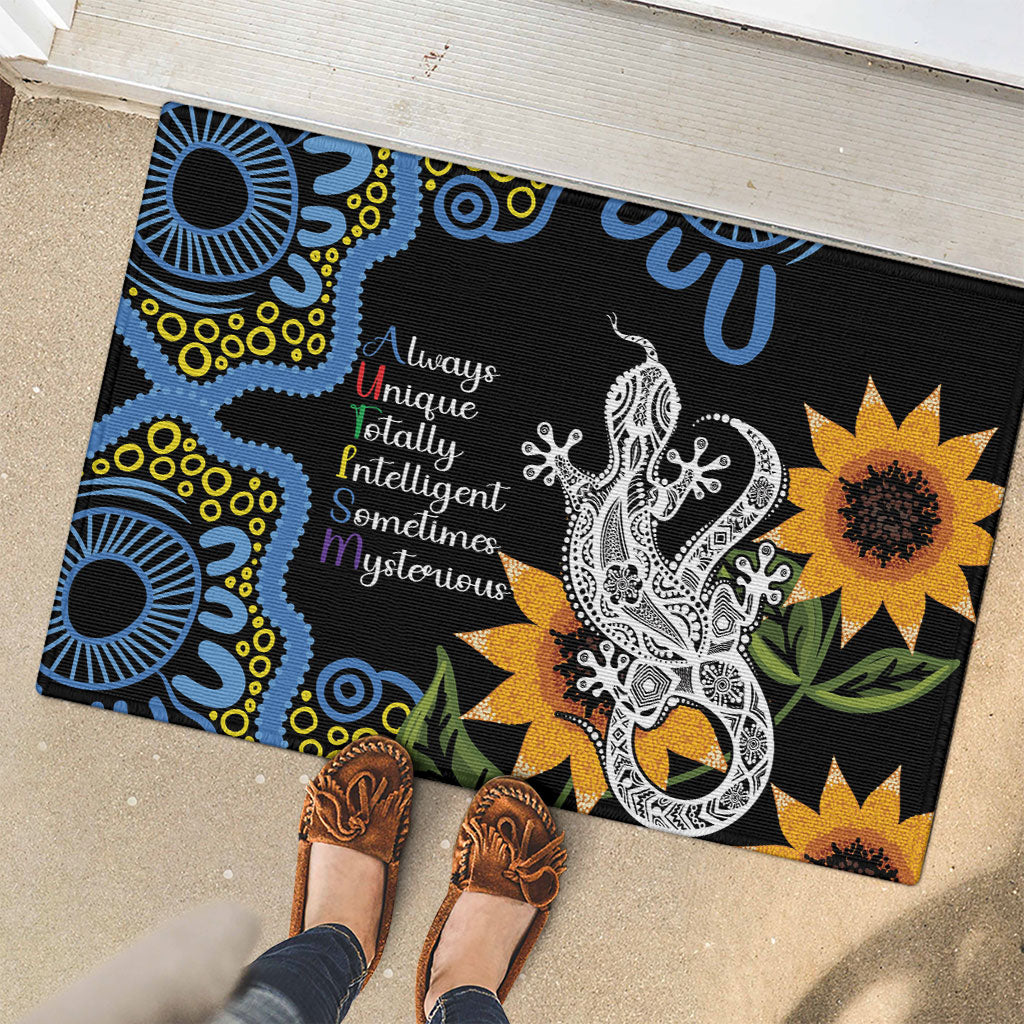 Australia Autism Support Rubber Doormat Brave Strong Aussie Lizard Aboriginal Art