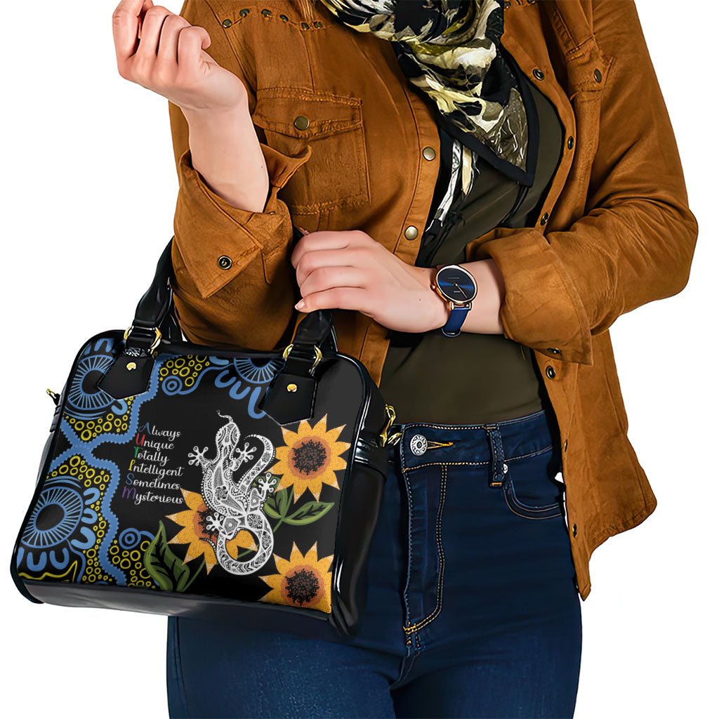 Australia Autism Support Shoulder Handbag Brave Strong Aussie Lizard Aboriginal Art