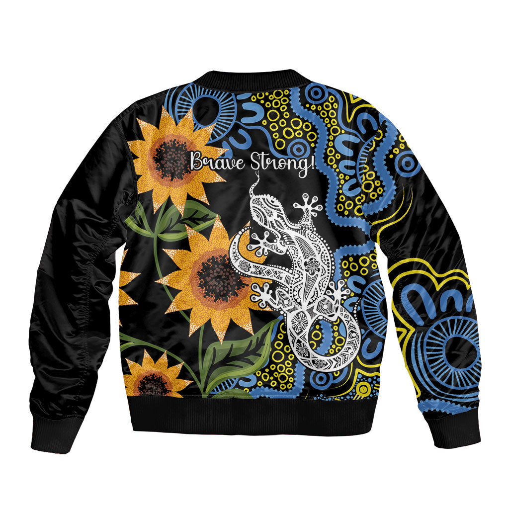 Australia Autism Support Sleeve Zip Bomber Jacket Brave Strong Aussie Lizard Aboriginal Art