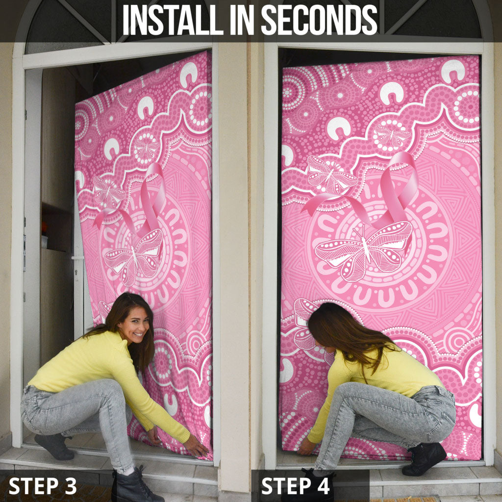 Australia Indigenous Door Cover Pink Ribbon Breast Cancer Butterfly Aboriginal